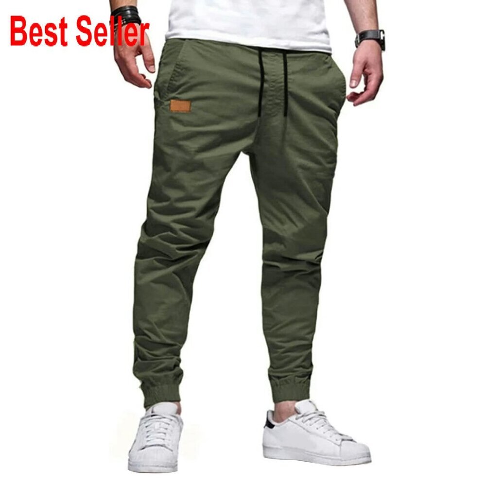 Men's Casual Joggers Cotton Twill Tapered Fit Drawstring Cargo Pants Activewear
